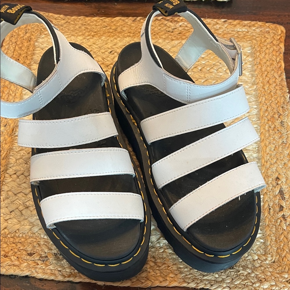 Dr. Martens AirWair White Strappy Sandals with Black Soles
